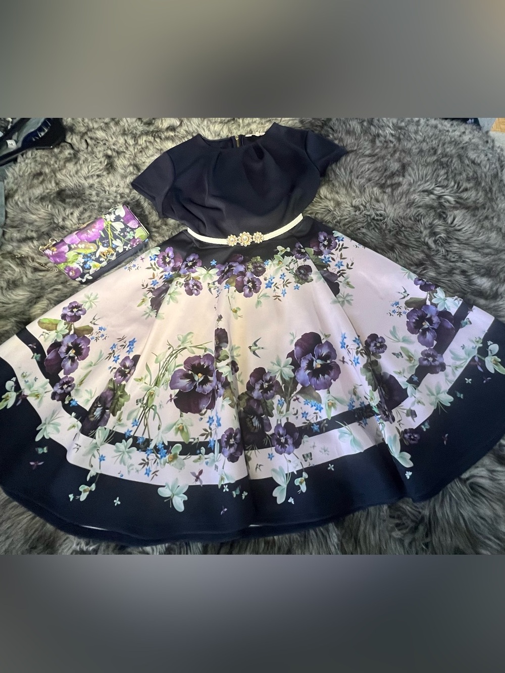 Ted Baker Black and Purple Floral Fit-and-Flare Dress with Jacket
